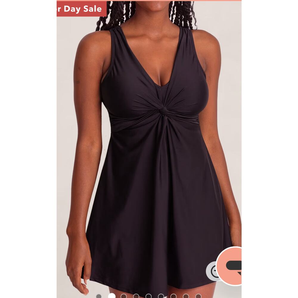 Brand New Empetua Women's Size XL Swim Knot Front Swim Dress Swimsuit Black